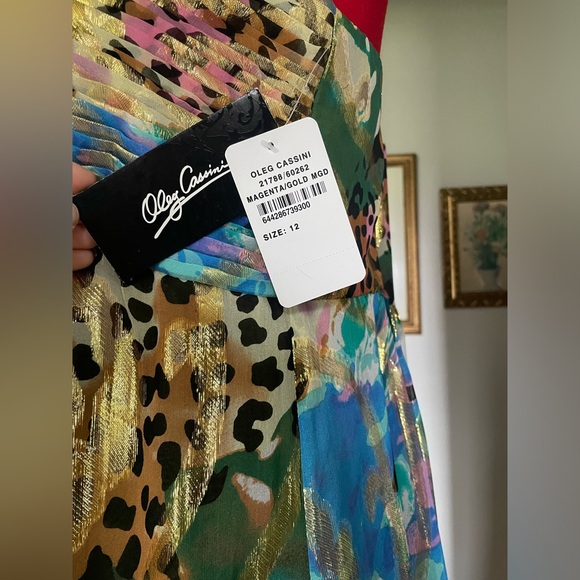 VTG Oleg Cassini NWT Leopard Floral Metallic Empire Waist Maxi Sundress - Picture 4 of 16